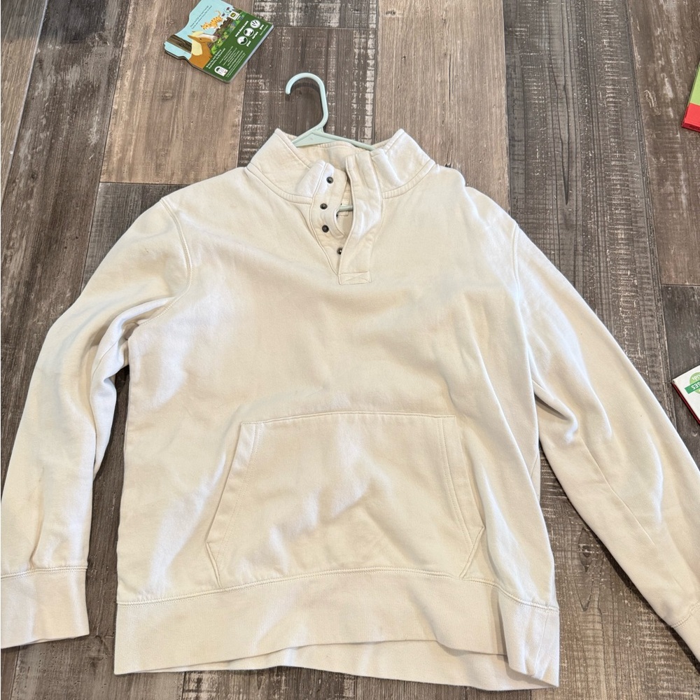 American Eagle Cream Quarter-Snap Pullover Hoodie